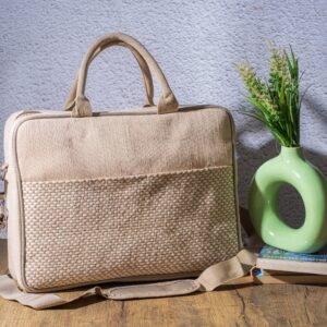 Professional Jute Laptop Bag | up to 15.6'' | With | Tablet & Laptop Compartment | Multiple Organizers | Office Bag for Men & Women (Beige)