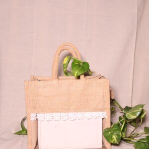 10x11x5 Inch Jute Gift Hamper Bags – Natural Color – With Window, Zip & Lace | Eco-Friendly Gift Packaging for Festive, Wedding & Corporate Use