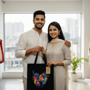 canvas tote bag for women neon design black