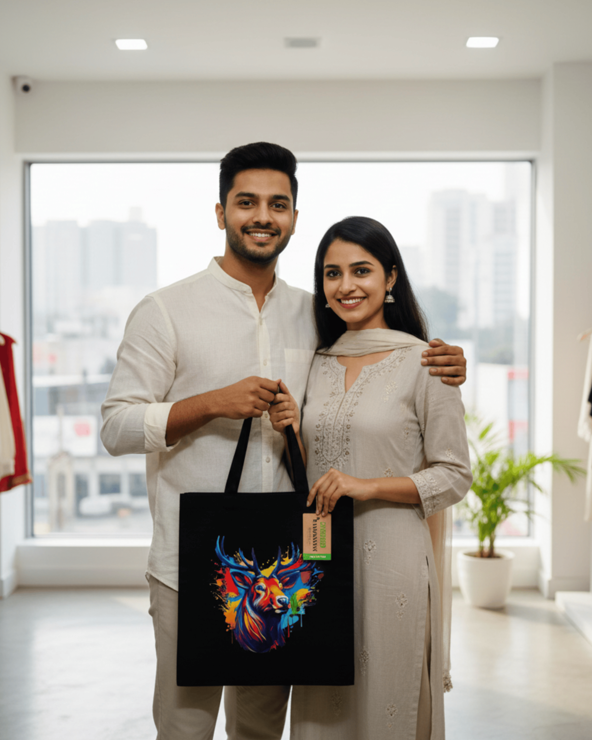 canvas tote bag for women neon design black